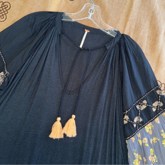 Free People NWT! Women'S Mix It Up Floral Beaded Tunic Dress Or Blouse In Black - Picture 11 of 17
